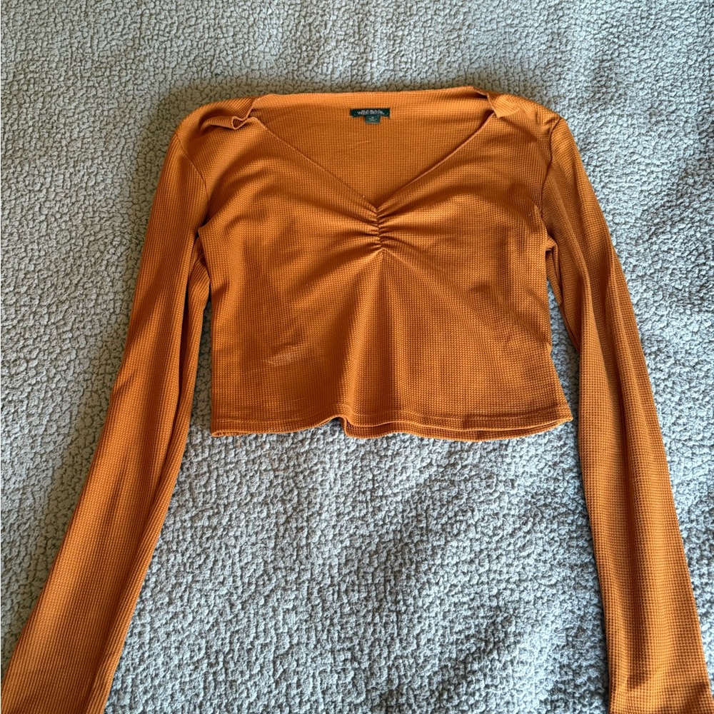 Wild Fable Orange Ruched Crop Blouse